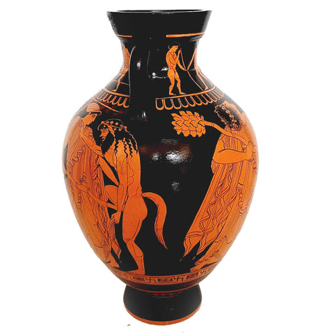 Red figure Panathenaic Amphora 31cm,God Dionysus with Manaed and Satyrs - ifigeneiaceramics