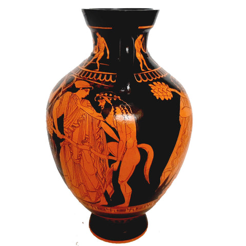 Red figure Panathenaic Amphora 31cm,God Dionysus with Manaed and Satyrs - ifigeneiaceramics