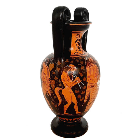 Red figure Amphora Vase 25cm,God Dionysus with Satyrs and Manaeds
