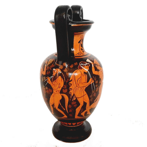 Red figure Amphora Vase 25cm,God Dionysus with Satyrs and Manaeds