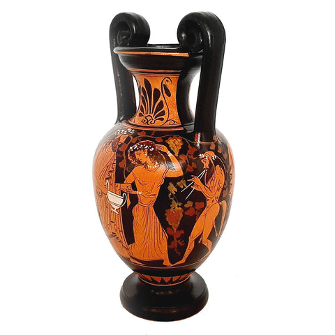 Red figure Amphora Vase 25cm,God Dionysus with Satyrs and Manaeds