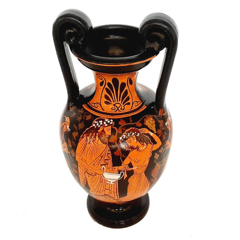 Red figure Amphora Vase 25cm,God Dionysus with Satyrs and Manaeds