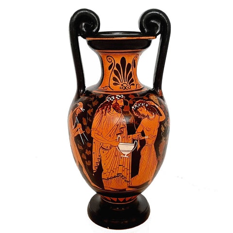 Red figure Amphora Vase 25cm,God Dionysus with Satyrs and Manaeds