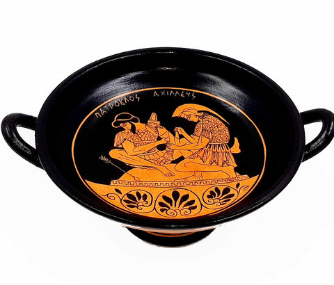 Red figure Kylix ,Shows Achilles with Patroclus,16cm diameter - ifigeneiaceramics