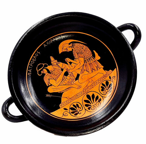 Red figure Kylix ,Shows Achilles with Patroclus,16cm diameter - ifigeneiaceramics