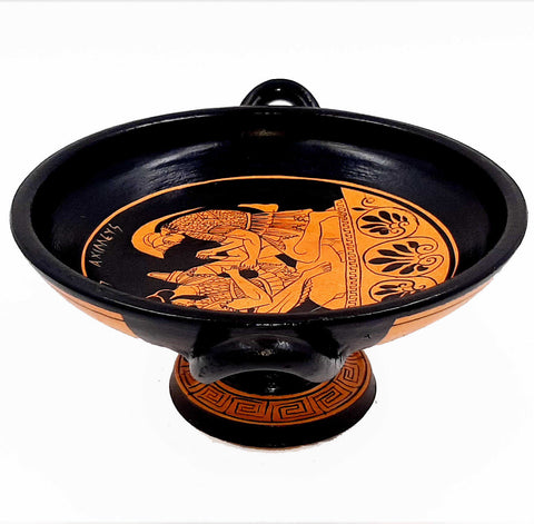 Red figure Kylix ,Shows Achilles with Patroclus,16cm diameter - ifigeneiaceramics