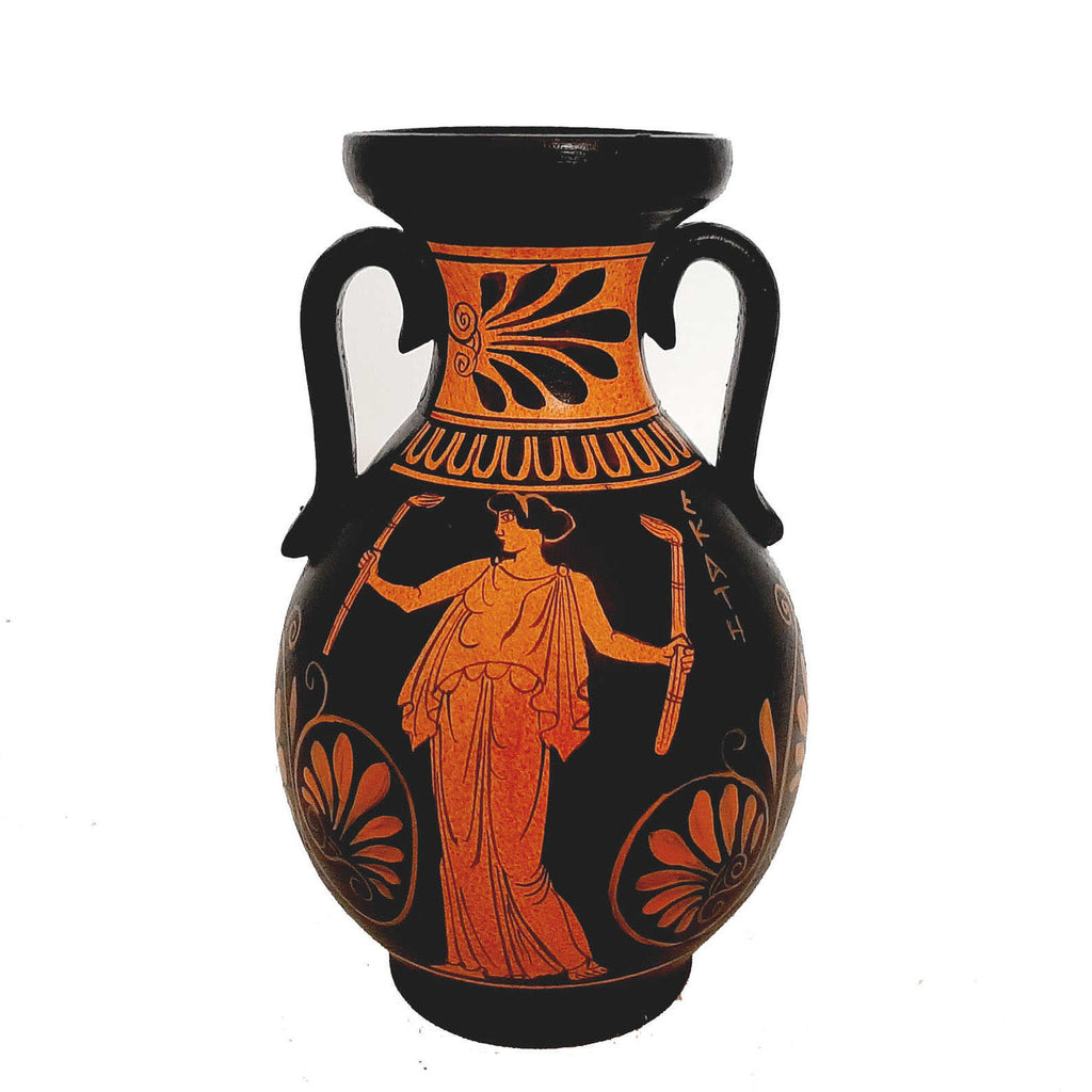 Red figure Potery Vase 17cm ,Hecate and Goddess Artemis