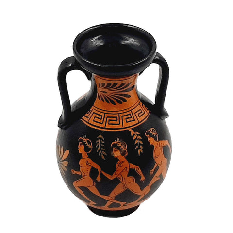 Red figure Pottery Amphora 17cm,Runners from Ancient Olympics - ifigeneiaceramics