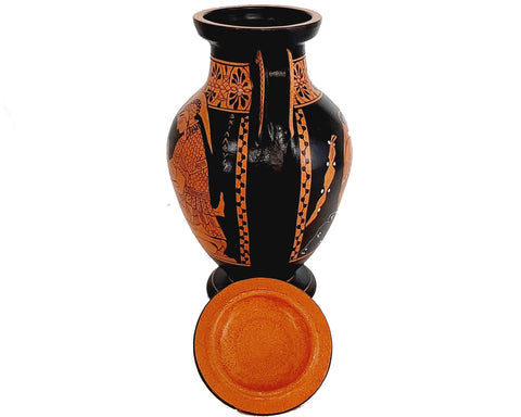 Red figure Pottery Amphora with lid 24cm, Achilles Patroclus,Pandora