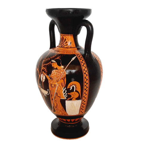 Red figure Pottery Vase 22cm,Hercules with Goddess Athena - ifigeneiaceramics