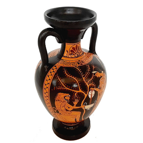 Red figure Pottery Vase 22cm,Hercules with Goddess Athena - ifigeneiaceramics