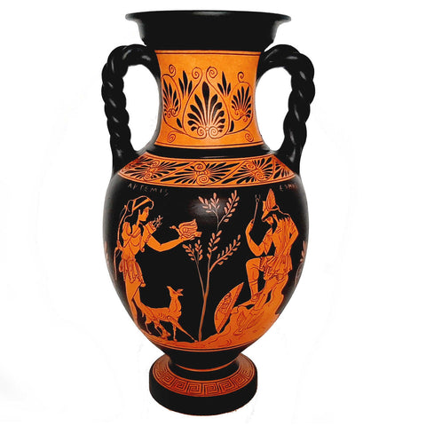 Red figure Pottery Vase 36cm,Hercules with  Lion,God Hermes with Goddess Artemis