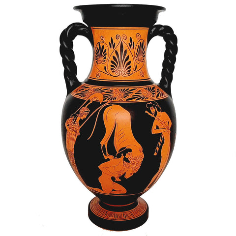Red figure Pottery Vase 36cm,Hercules with  Lion,God Hermes with Goddess Artemis
