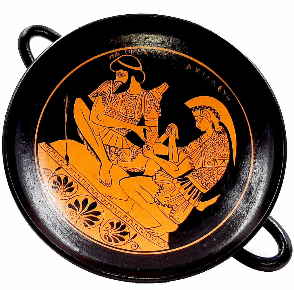 Red figure Pottery, Kylix shows Achilles with Patroclus,21cm diameter - ifigeneiaceramics