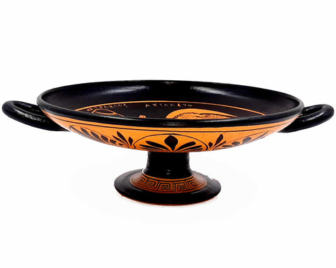 Red figure Pottery, Kylix shows Achilles with Patroclus,21cm diameter - ifigeneiaceramics