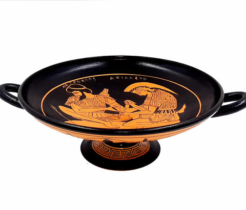 Red figure Pottery, Kylix shows Achilles with Patroclus,21cm diameter - ifigeneiaceramics