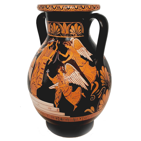 Red figure Pottery, Replica Pelike 26cm,Heracles brought to Olympus by Athena - ifigeneiaceramics