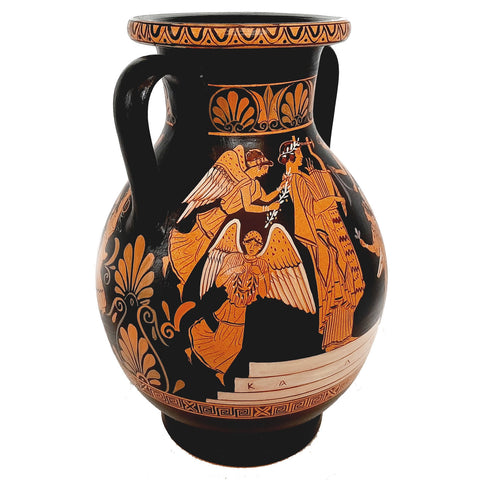 Red figure Pottery, Replica Pelike 26cm,Heracles brought to Olympus by Athena - ifigeneiaceramics