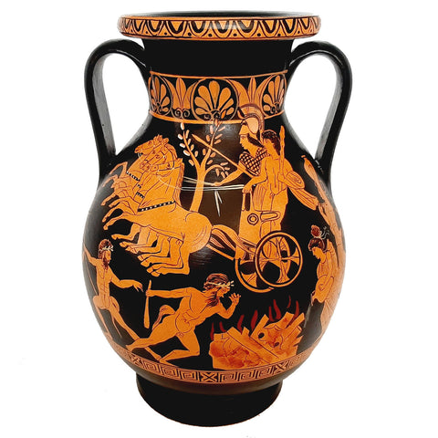Red figure Pottery, Replica Pelike 26cm,Heracles brought to Olympus by Athena - ifigeneiaceramics