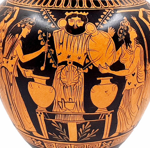 Red figure Stamnos 26cm,Shows God Dionysus with Maenad,Museum Replicas - ifigeneiaceramics