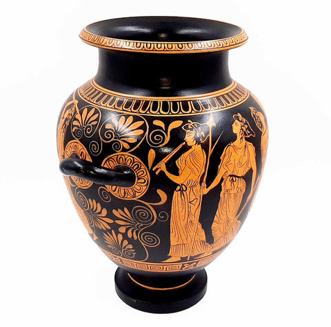 Red figure Stamnos 26cm,Shows God Dionysus with Maenad,Museum Replicas - ifigeneiaceramics