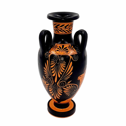 Red figure Vase Amphora with 3 handle 22cm,Warrior's Farewell - ifigeneiaceramics