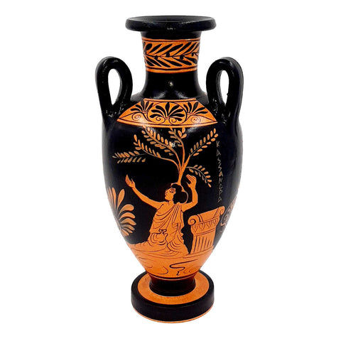 Red figure Vase Amphora with 3 handle 22cm,Warrior's Farewell - ifigeneiaceramics