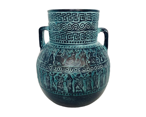 Relief terracotta Amphora Vase 20cm,Green Patina,Ancient Greek Mythology Scenses