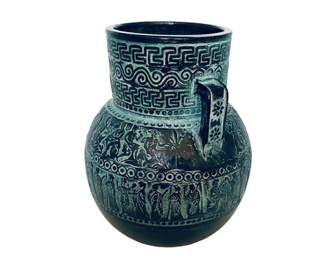 Relief terracotta Amphora Vase 20cm,Green Patina,Ancient Greek Mythology Scenses