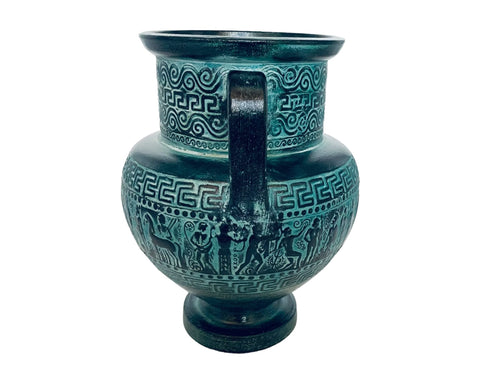 Relief terracotta Pottery Amphora 21cm,Green Patina,Ancient Greek Mythology Scenses