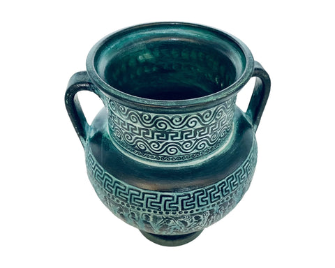 Relief terracotta Pottery Amphora 21cm,Green Patina,Ancient Greek Mythology Scenses