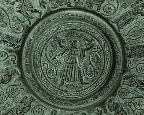 Relief terracotta plate 25cm,Green Patina,reprasanting Ancient Greek Olypmian Gods