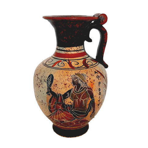 Set of 2 multicolor vases 13,5cm,Ancient  Greek Pottery,Shows God Dionysus and Goddess Aphrodite - ifigeneiaceramics