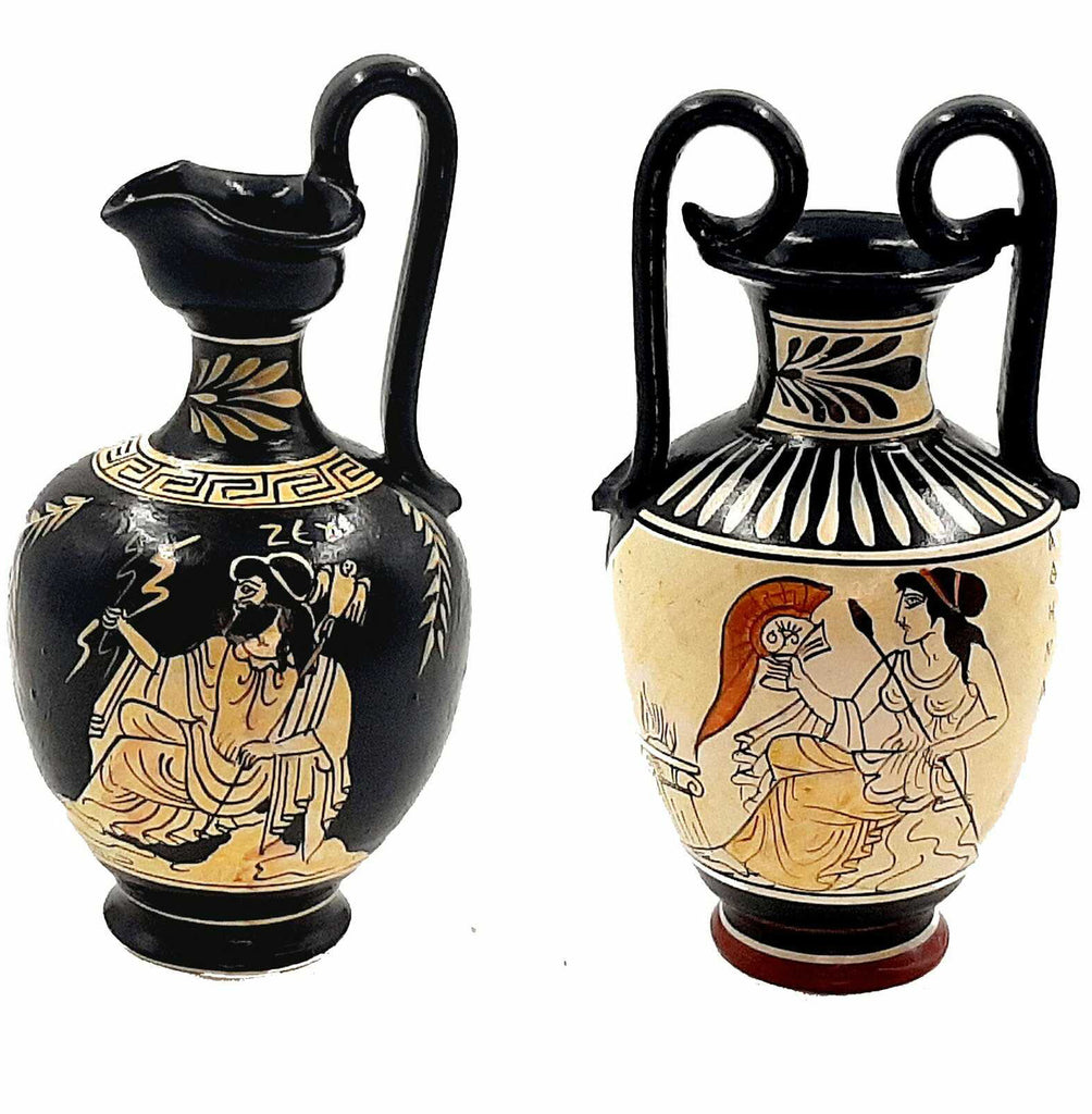 Set of 2 figure Greek Vases 16cm,God Zeus,Goddess Athena – ifigeneiaceramics