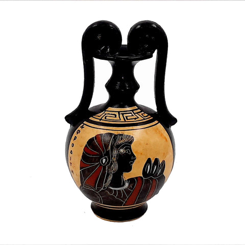 Set of 2 Black figure vases 13cm,Ancient  Greek Pottery,Shows God Dionysus and Goddess Aphrodite - ifigeneiaceramics