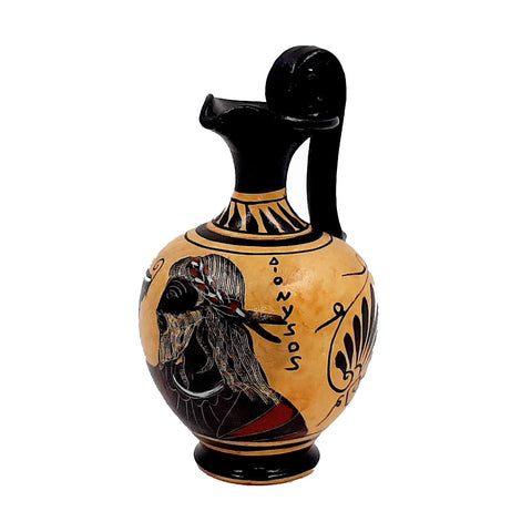 Set of 2 Black figure vases 13cm,Ancient  Greek Pottery,Shows God Dionysus and Goddess Aphrodite - ifigeneiaceramics