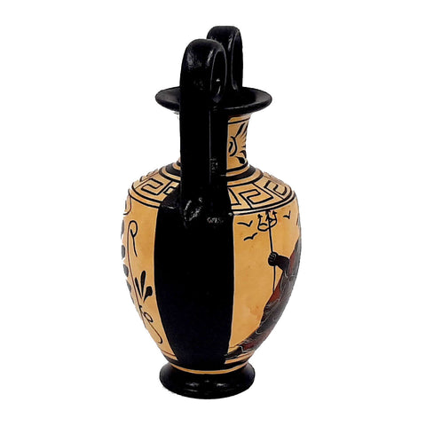 Set of 2 Black figure vases 13cm,Ancient  Greek Pottery,Shows God Poseidon and Goddess Athena - ifigeneiaceramics