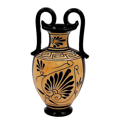 Set of 2 Black figure vases 13cm,Ancient  Greek Pottery,Shows God Poseidon and Goddess Athena - ifigeneiaceramics