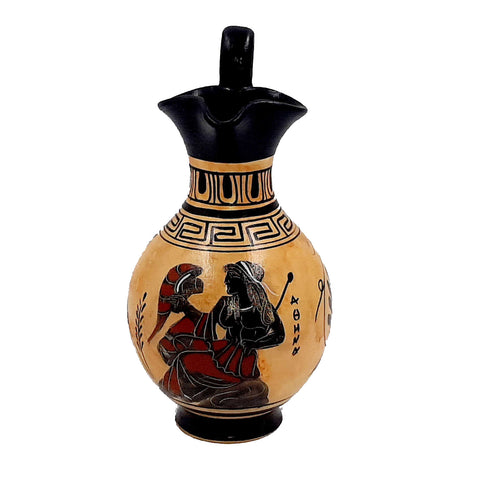 Set of 2 Black figure vases 13cm,Ancient  Greek Pottery,Shows God Poseidon and Goddess Athena - ifigeneiaceramics