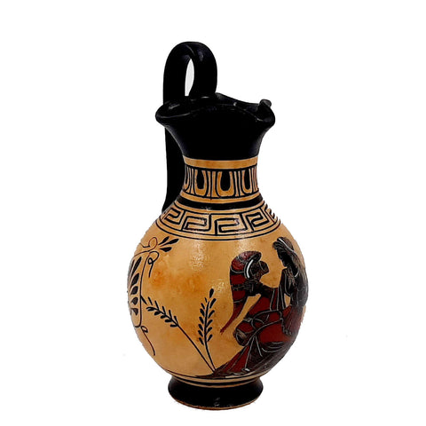Set of 2 Black figure vases 13cm,Ancient  Greek Pottery,Shows God Poseidon and Goddess Athena - ifigeneiaceramics