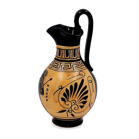 Set of 2 Black figure vases 13cm,Ancient  Greek Pottery,Shows God Poseidon and Goddess Athena - ifigeneiaceramics