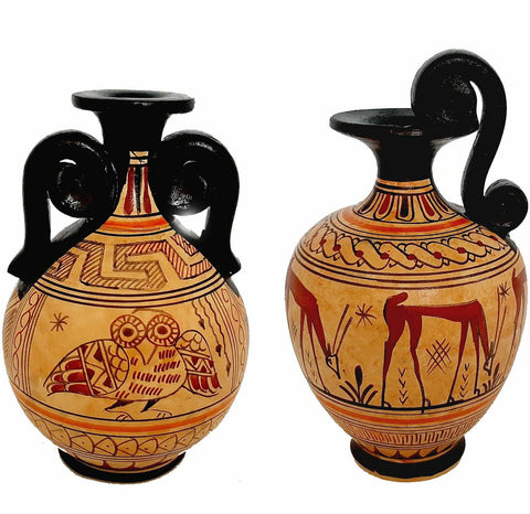 Set of 2 Geometric vases 11,5cm,Ancient  Greek Pottery - ifigeneiaceramics