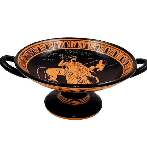 Set of 2 Red Figure Kylix 13,5cm and 11,5cm,Shows God Poseidon and God Zeus