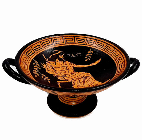 Set of 2 Red Figure Kylix 13,5cm and 11,5cm,Shows God Poseidon and God Zeus