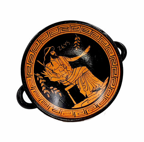 Set of 2 Red Figure Kylix 13,5cm and 11,5cm,Shows God Poseidon and God Zeus