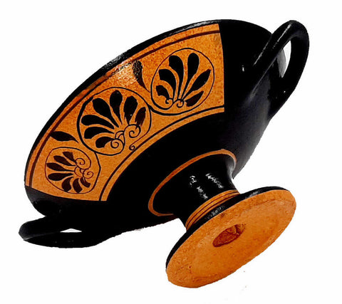 Set of 2 Red Figure Kylix 13,5cm and 11,5cm,Shows God Poseidon and God Zeus