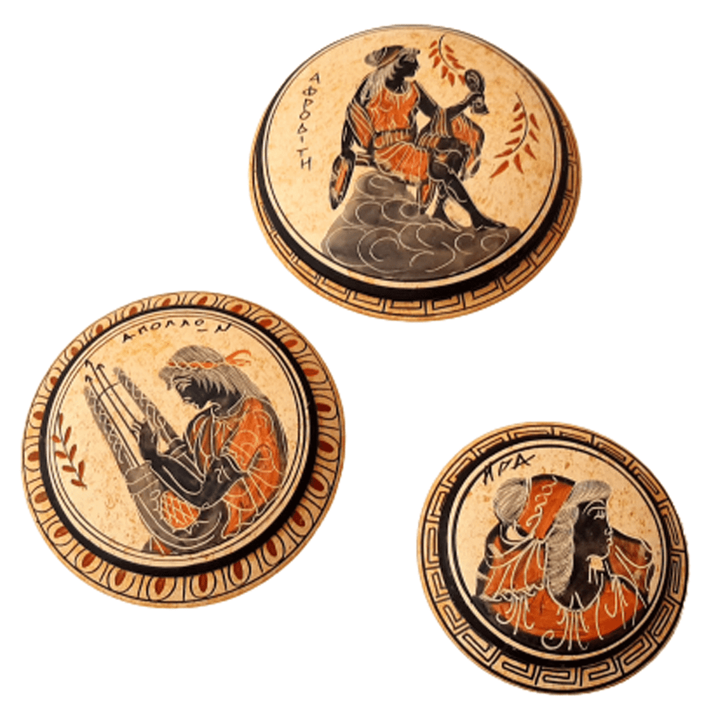 Set of 3 Ancient Greek Pyxis,Showing 3 Olympian Gods