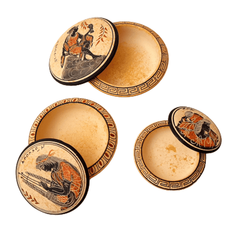 Set of 3 Ancient Greek Pyxis,Showing 3 Olympian Gods