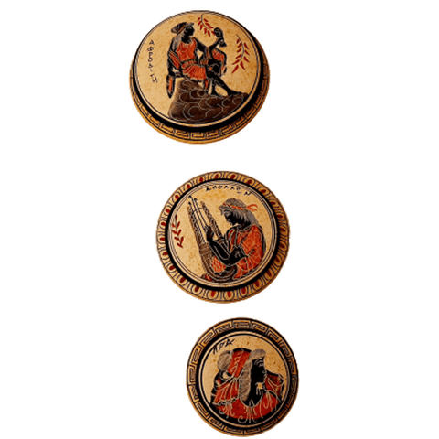 Set of 3 Ancient Greek Pyxis,Showing 3 Olympian Gods