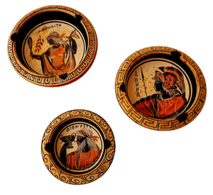Set of 3 Greek Ceramic Ashtrays,Showing 3 Olympian Gods